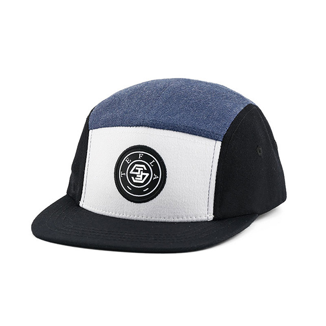 Chapeau de camping personnalisé à 5 panneaux avec patch tissé, casquettes Snapback multicolores au design unique pour hommes et femmes