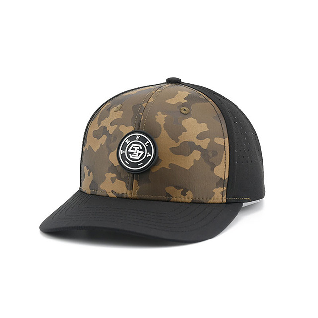 Chapeau Snapback de camionneur à dos en maille à profil moyen, camouflage structuré, vente en gros, 6 panneaux, avec insigne en caoutchouc