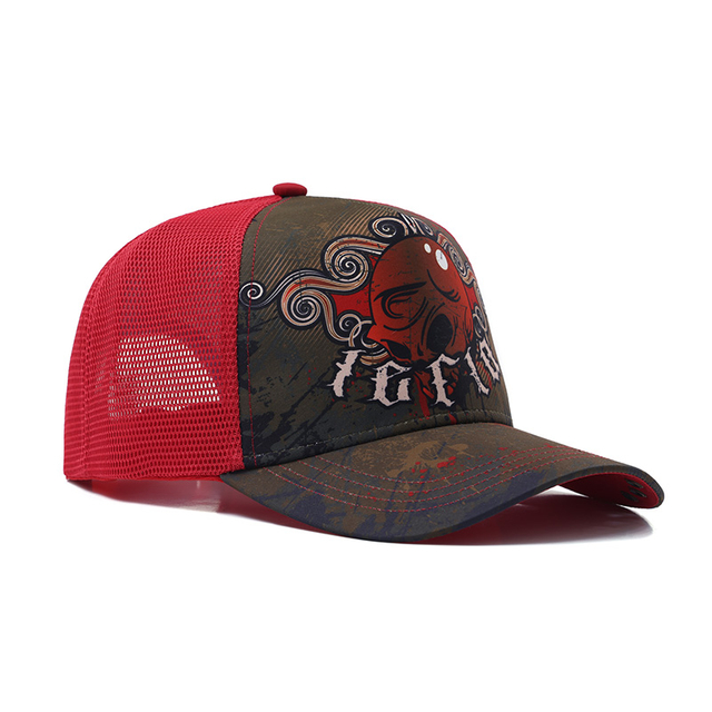 Casquette de camionneur avec logo d'image imprim&eacute; par sublimation &agrave; 5 panneaux avec couronne en m&eacute;tal 