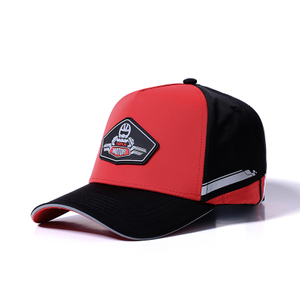 Chapeau de baseball en polyester Tefla avec patch en caoutchouc PVC personnalis&eacute; &agrave; 5 panneaux avec boucle en tissu 
